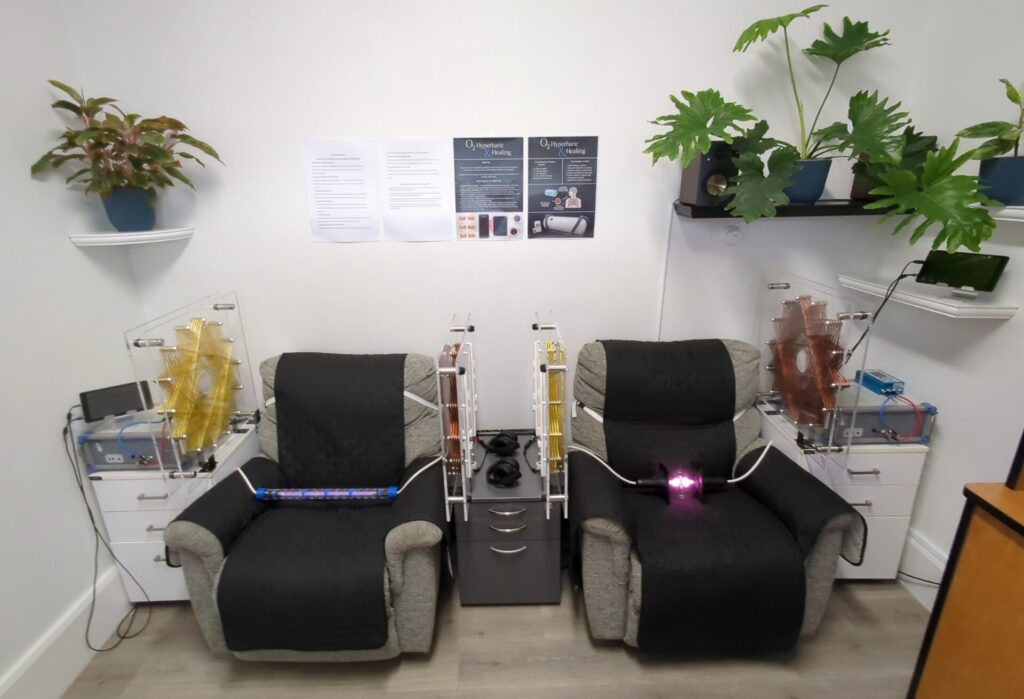 Rife Therapy Treatment Setup at O2 Hyperbaric & Healing